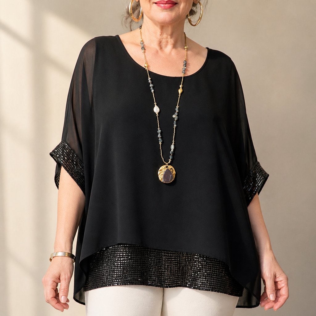 Wearbella Sequin Trim Tunic - Women's Relaxed Blouse