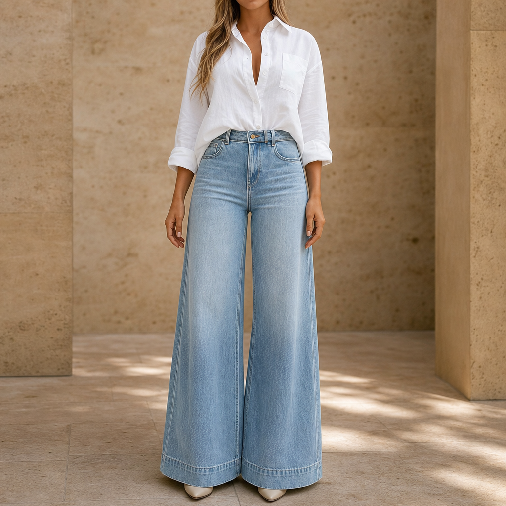 Lenglia Wide Leg Jeans - Women's High Rise Vintage Jeans
