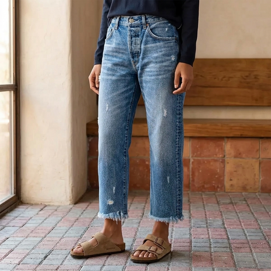 Vivara Fringed Cropped Jeans - Women's Straight Leg Jeans