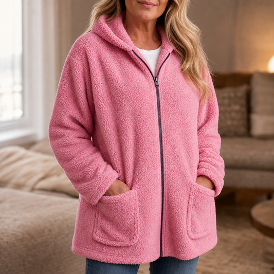 Cozelle Plush Hooded Zip-Up Jacket - Women's Oversized