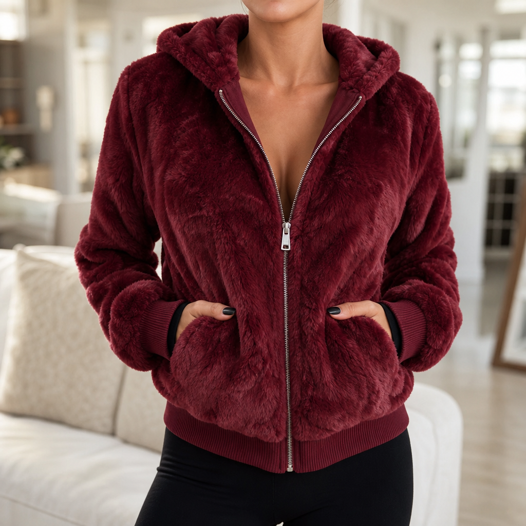 Wearbella Hooded Faux Fur Jacket - Women's Cropped Zip Coat