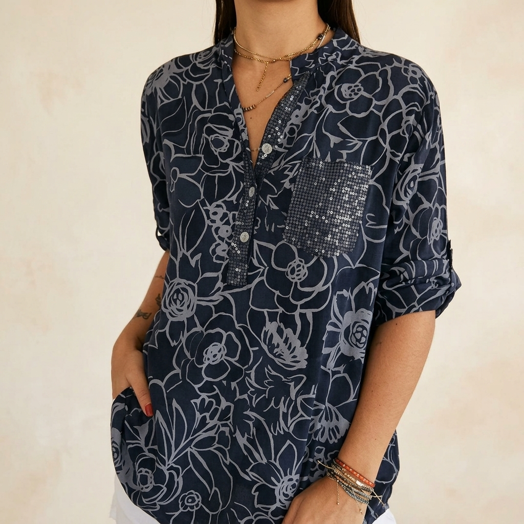 Florenne - Sequin Pocket Floral Blouse for Women