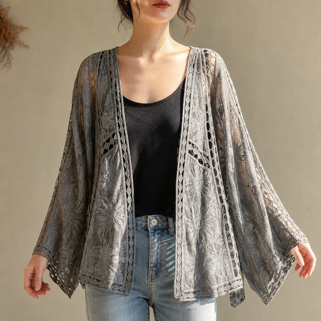 Wearbella Crochet Trim Cardigan - Women's Open Front Knit