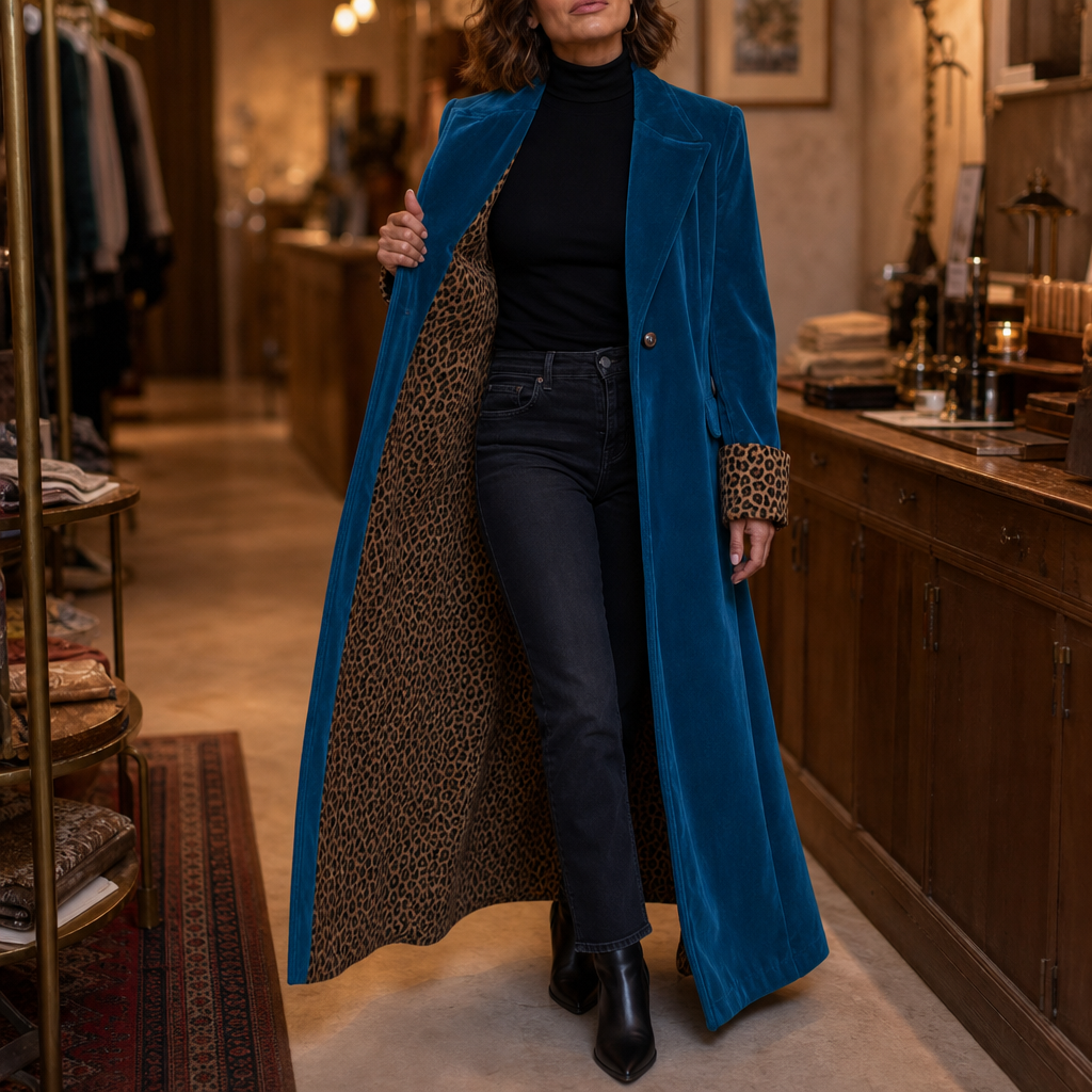 Velmora Leopard-Lined Velvet Coat - Women's Maxi Coat