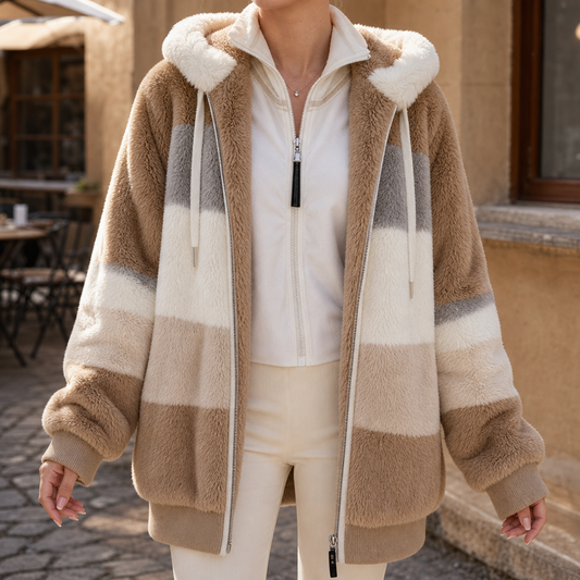 Furvella Colour Block Faux Fur Coat - Women's Oversized