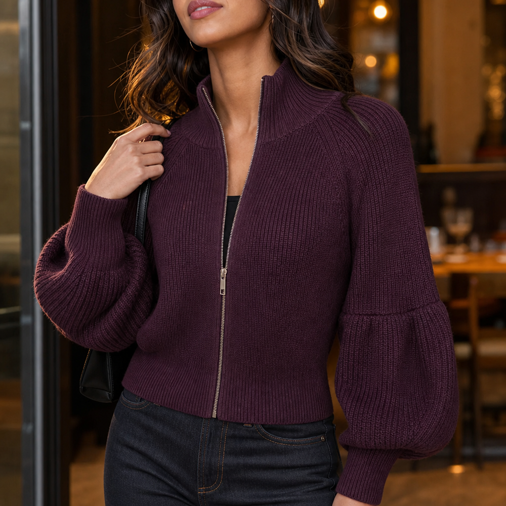 Lantera Lantern Sleeve Cardigan - Zip Up Women's Knit
