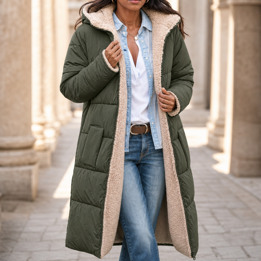 Wintervia Sherpa Long Coat - Windproof Women's Hooded Coat