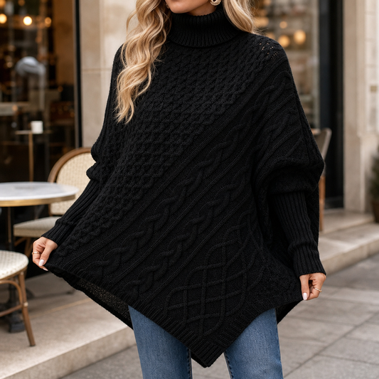 Cabelune Cable Knit Poncho - Women's Asymmetric Jumper