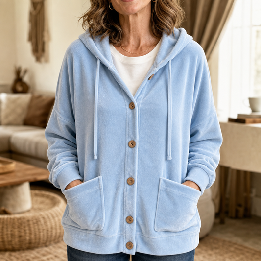 Coziva Hooded Velour Cardigan - Women's Button-Front Hoodie