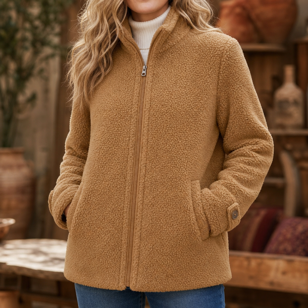 Velmora Plush Zip-Up Jacket - Women's Stand Collar Fleece