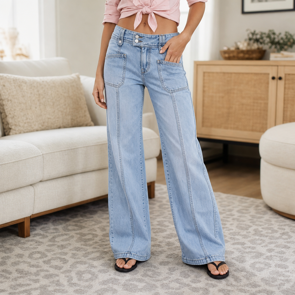 Lunavia Asymmetric Jeans - Women's High Waist Straight Leg