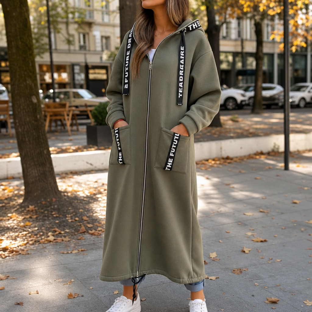 Wrapelle Long Hooded Jacket - Extra-Long Women's Zip Coat