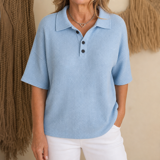 Waffield Waffle Knit Polo - Women's Open Collar Top