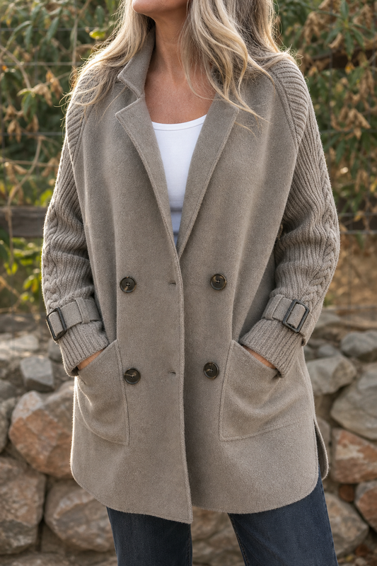 Isola Knit Sleeve Coat - Women's Double Breasted Long Coat