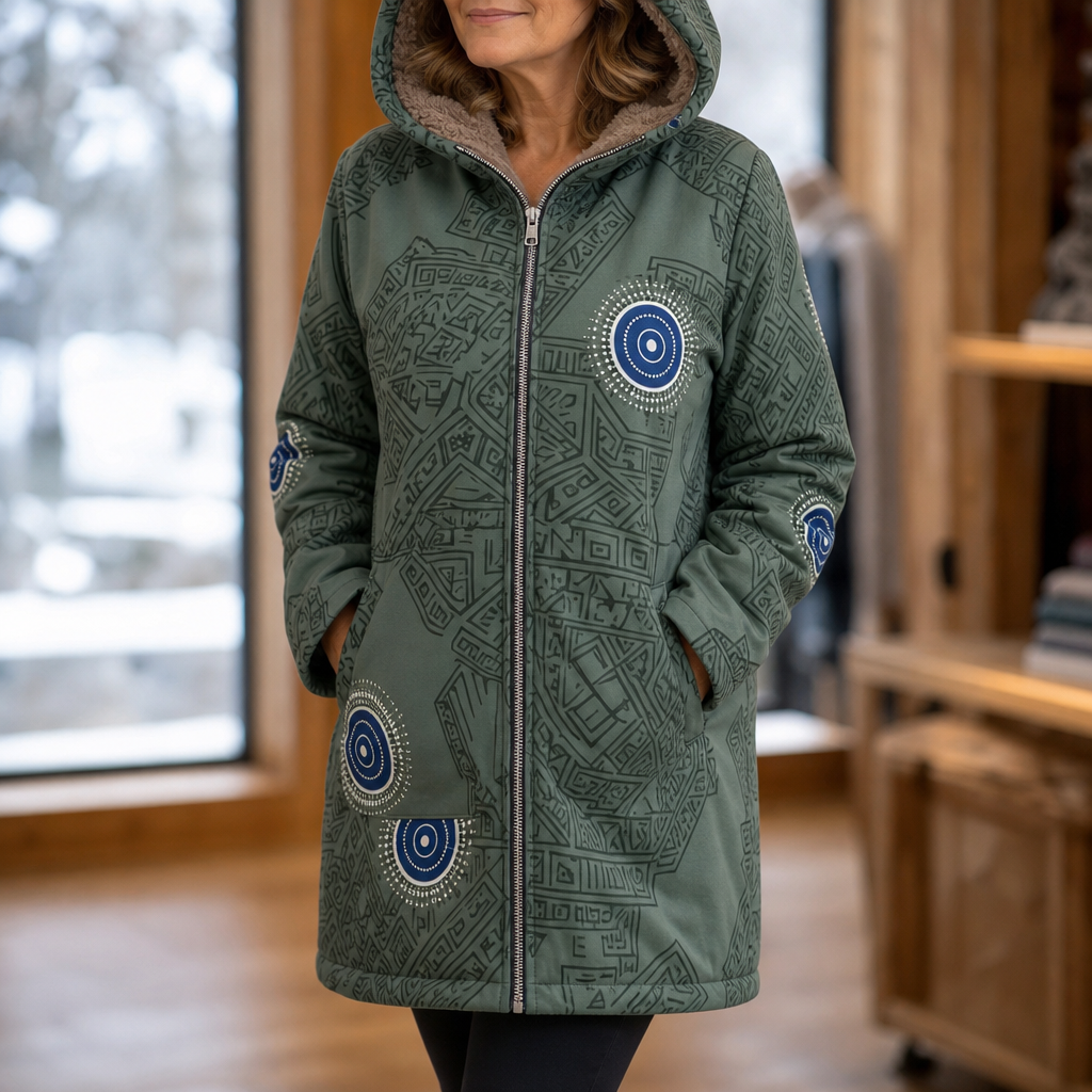 Leaf & Loom Printed Winter Coat - Hooded Women's Fleece