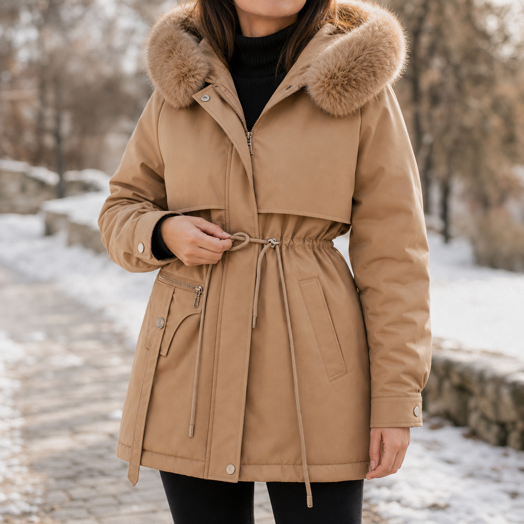 Veluxe Quilted Parka - Women's Faux Fur Hood Cinched Waist