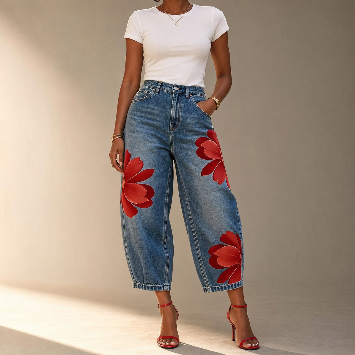 Florenza Floral Jeans - Women's Wide Leg Floral Jeans