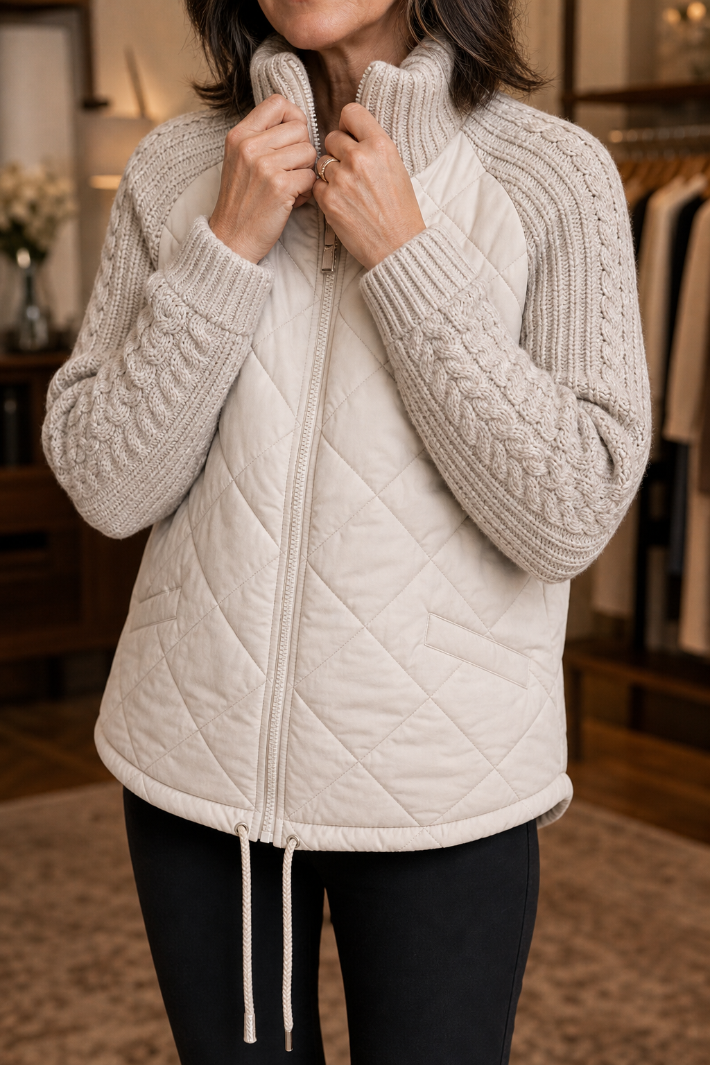 Knitpuff Knit Panel Puffer Jacket - Women's Quilted Jacket