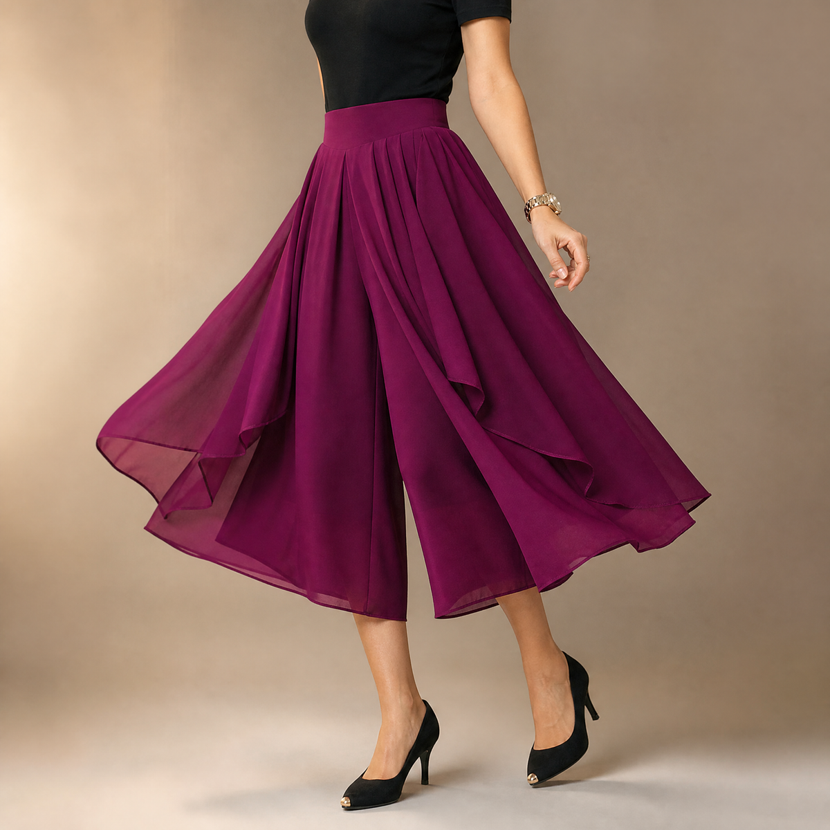 Sevella Culottes - Women's High Waist Chiffon Skirt Pants