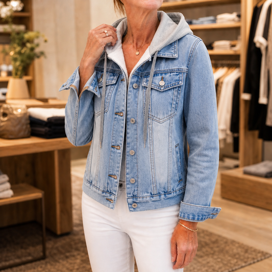 Layerly Hooded Layered Denim Jacket - Women's Cropped