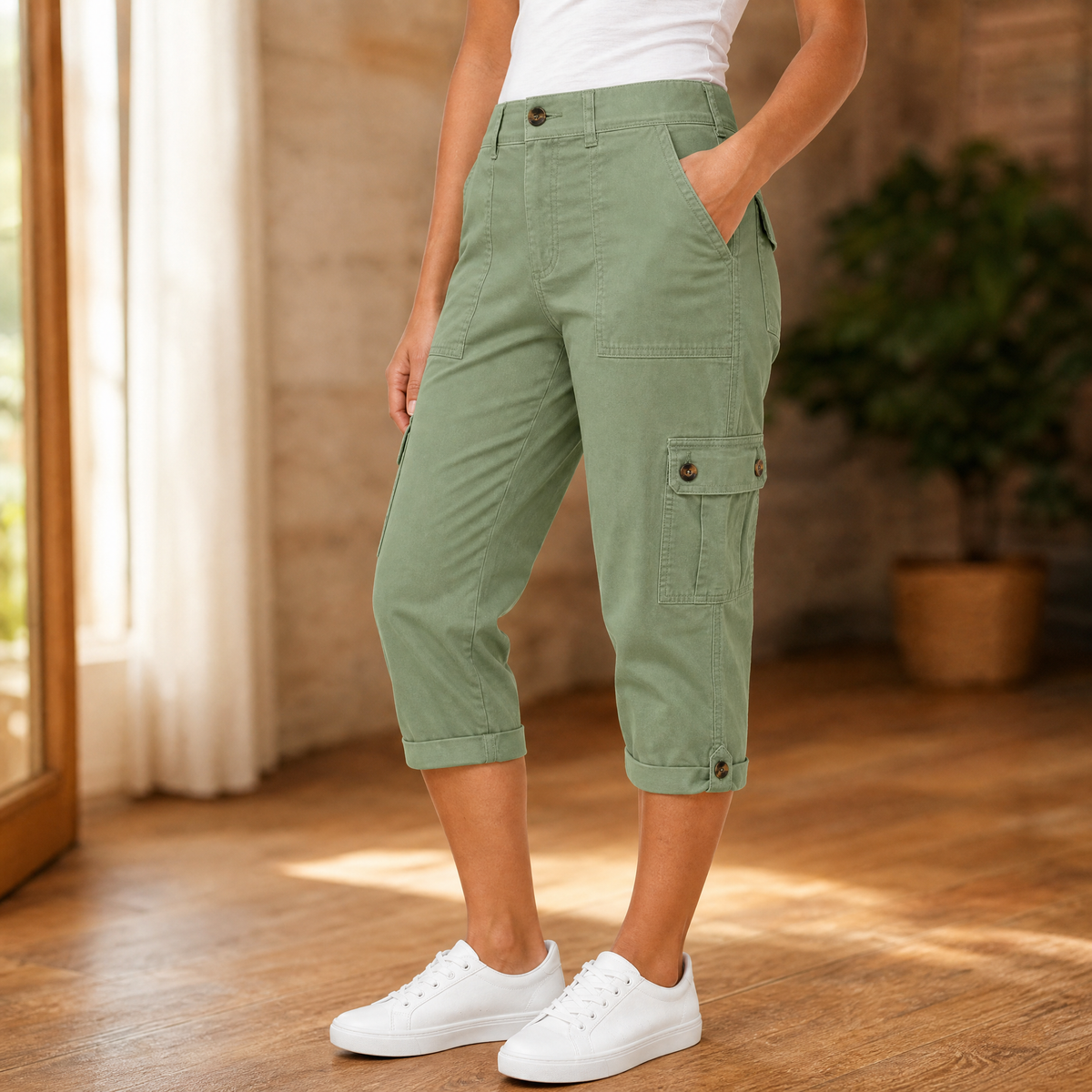 Movana Stretch Cargo Capri - Women's Capri with Pockets