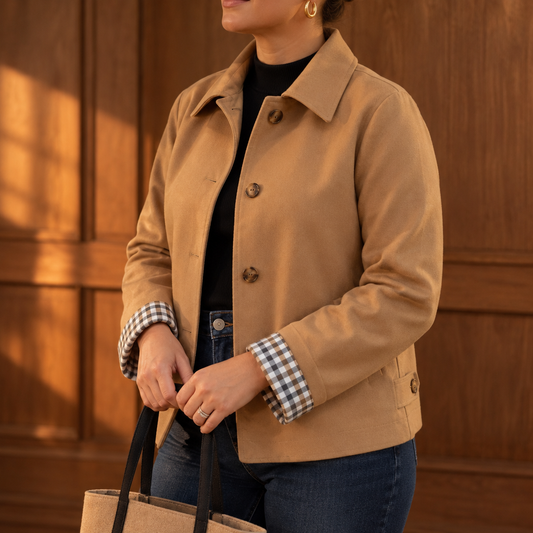 Wrenfield Cropped Jacket - Plaid Lined Women's Raglan Coat