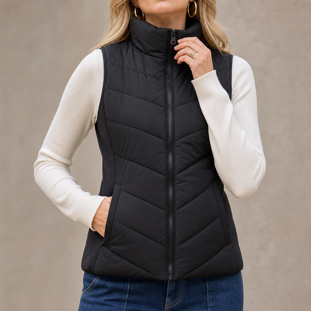 Layerly Quilted Puffer Vest - Women's Stand Collar Gilet