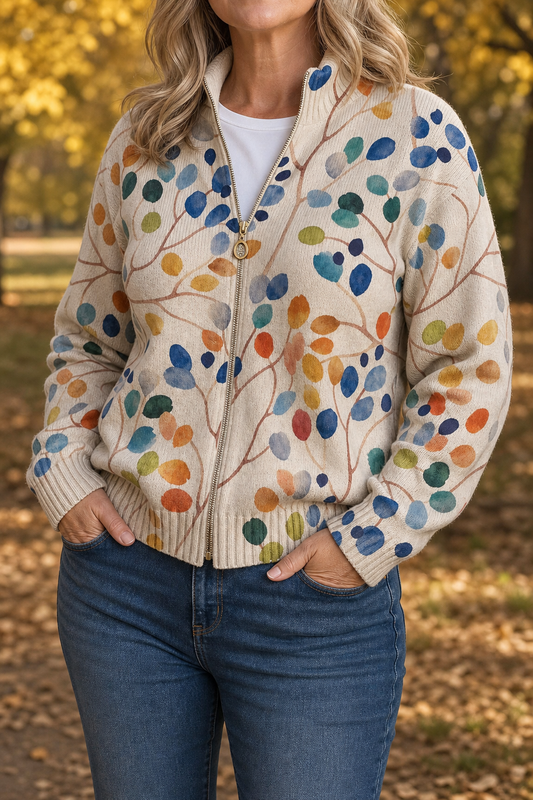 Threezip Botanical Cardigan - Women's Zip Up Print Bomber