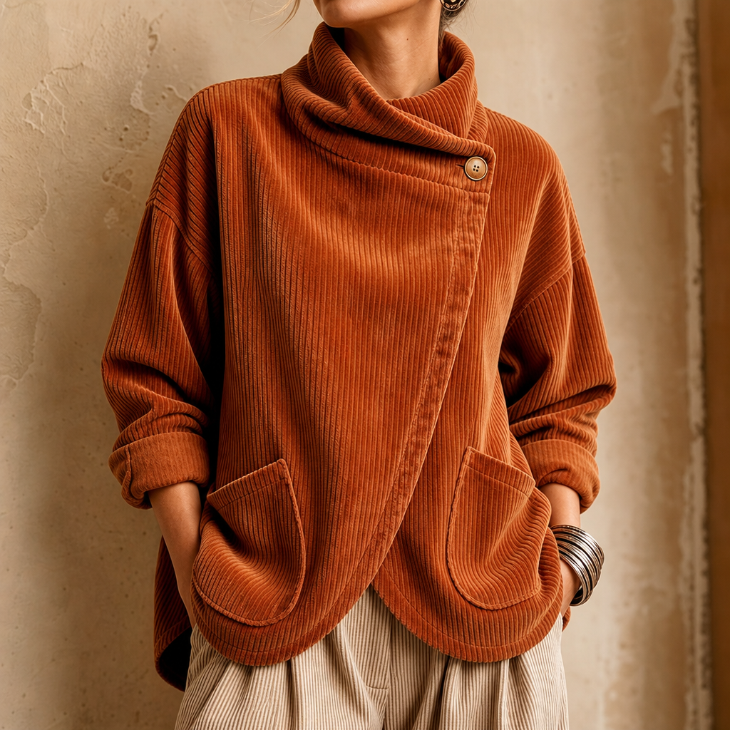Draperly Corduroy Jacket - Women's Asymmetric Wrap Top