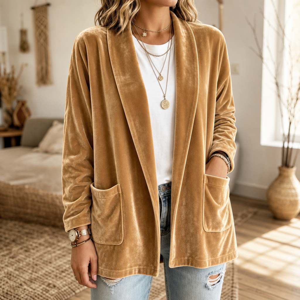 Velvetelle Velvet Cardigan - Women's Shawl Collar Knit