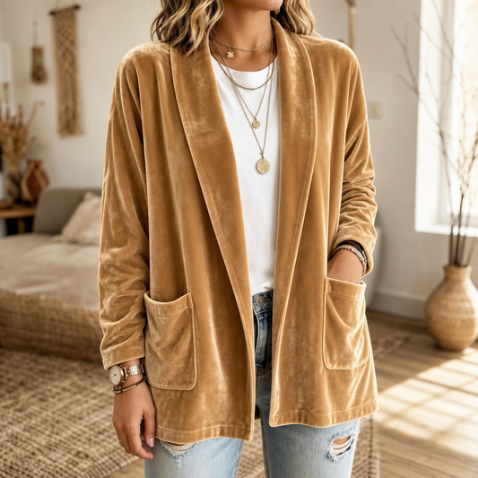 Velvetelle Velvet Cardigan - Women's Shawl Collar Knit