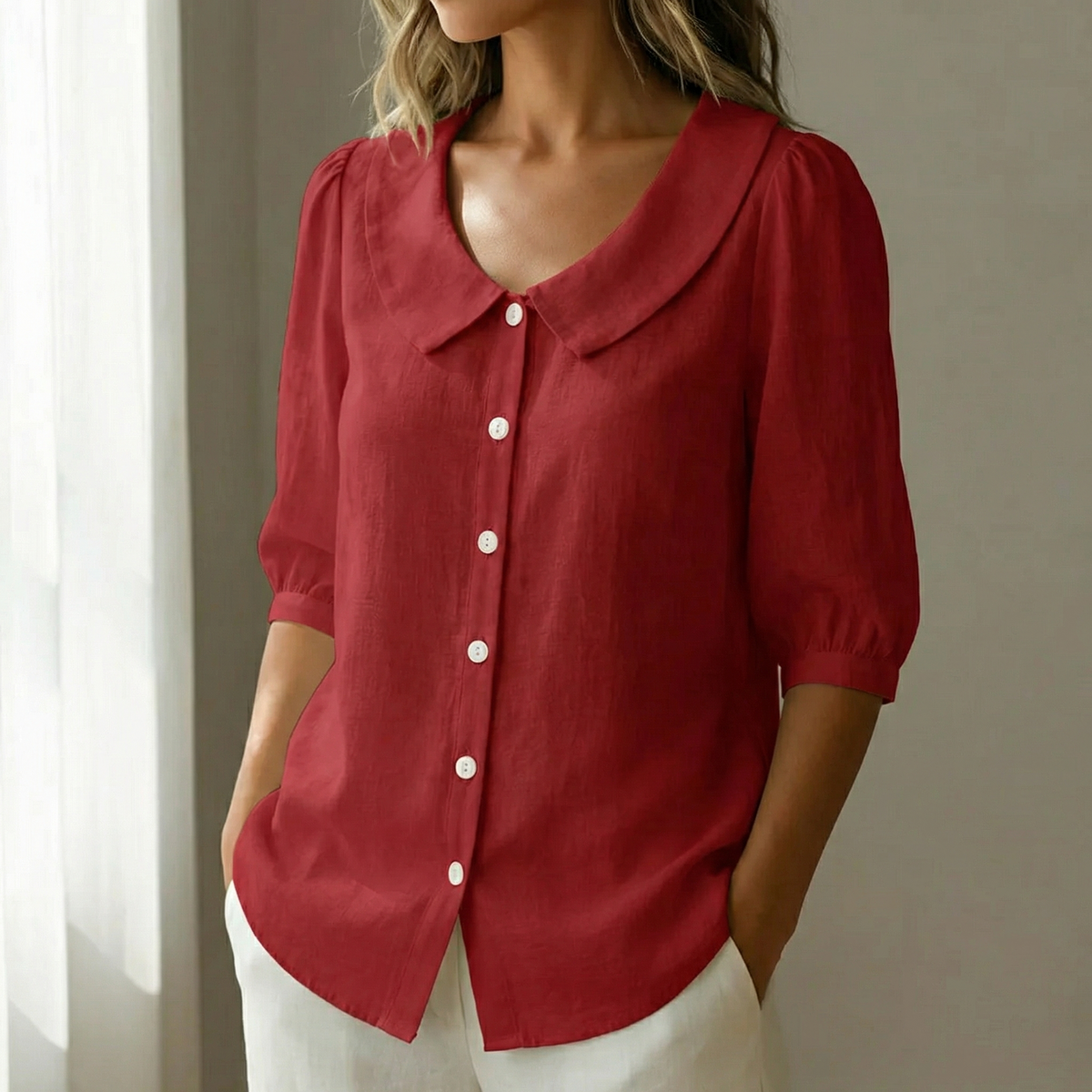 Collare - Retro Peter Pan Collar Women's Button Up Blouse
