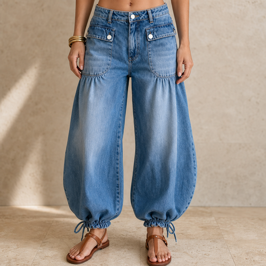 Balloon & Cinch Jeans - Women's Drawstring Balloon Jeans