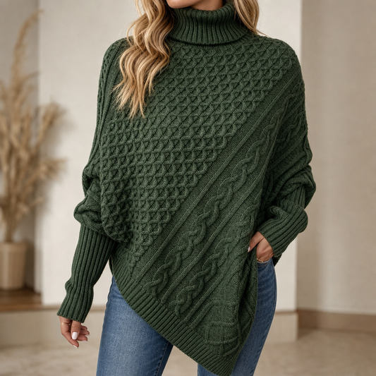 Cable & Cove Poncho Jumper - Women's Cable Knit Roll Neck