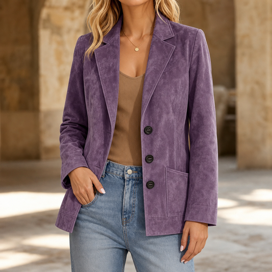 Suedelle Faux Suede Blazer - Women's Notch Collar Blazer