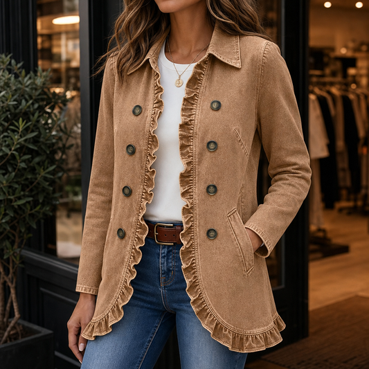 Ruffle & Row Denim Look Jacket - Women's Ruffle Trim Jacket