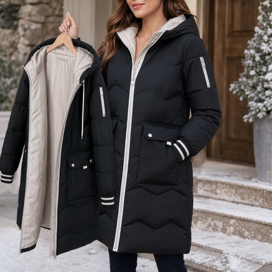 Cozyelle Puffer Coat - Hooded Mid-Length Women's Coat