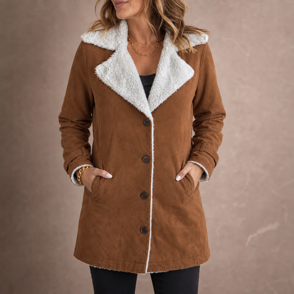 Suede-Finish Sherpa Lapel Jacket - Women's Lined Coat