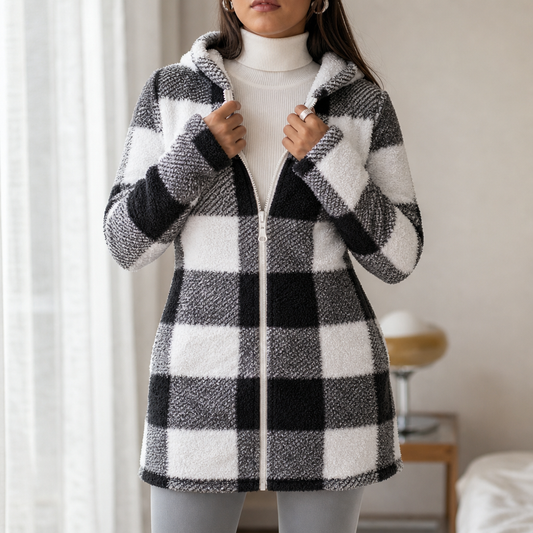 Checkhaven Buffalo Check Jacket - Hooded Zip Women's Coat