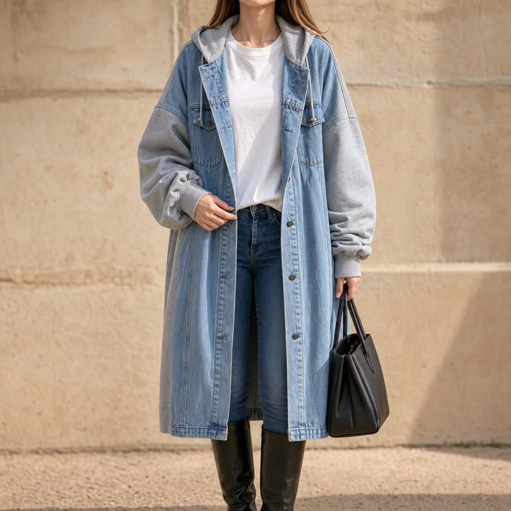 Denimova Hooded Jacket - Denim-Look Sweatshirt Women's Top