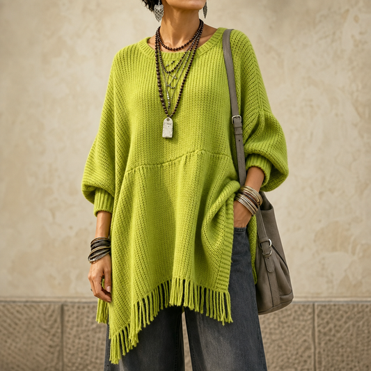 Limehaven Fringe Knit Poncho - Women's Batwing Jumper