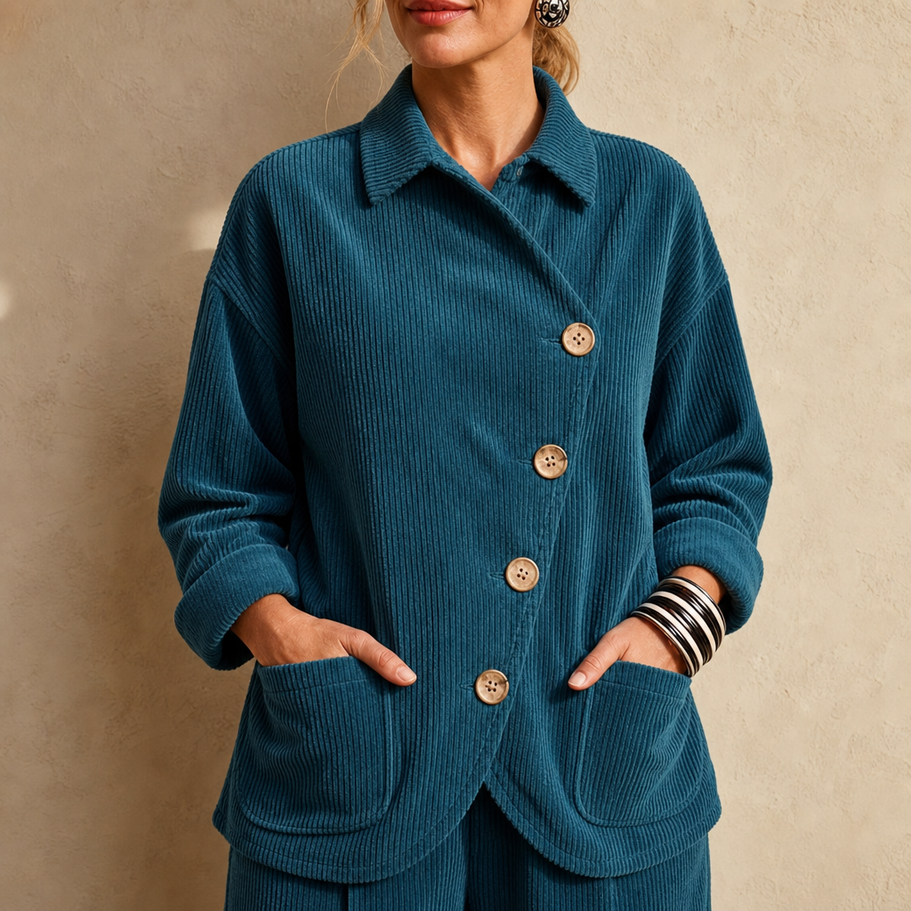 Corfield Corduroy Shacket - Women's Diagonal Button Jacket