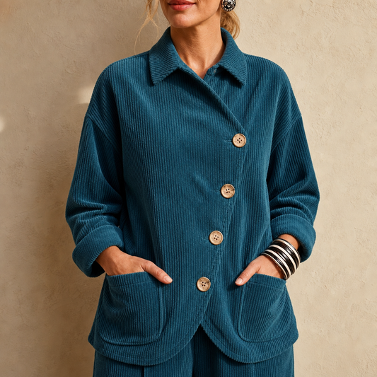 Corfield Corduroy Shacket - Women's Diagonal Button Jacket