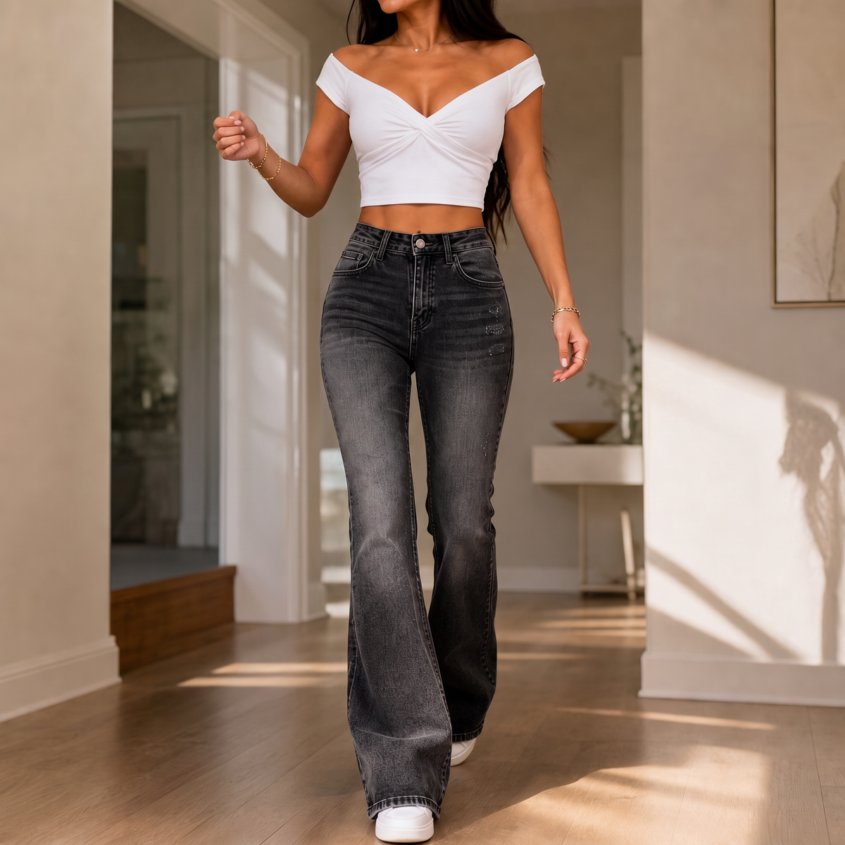 Vivia Flare Jeans - High Waisted Whisker Women's Jeans