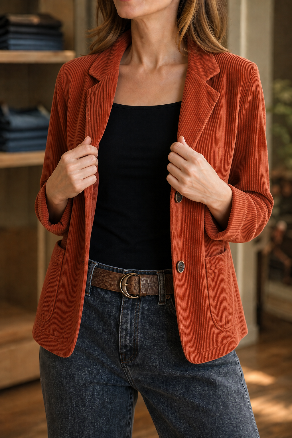 Wearbella Corduroy Look Jacket - Women's Relaxed Jacket