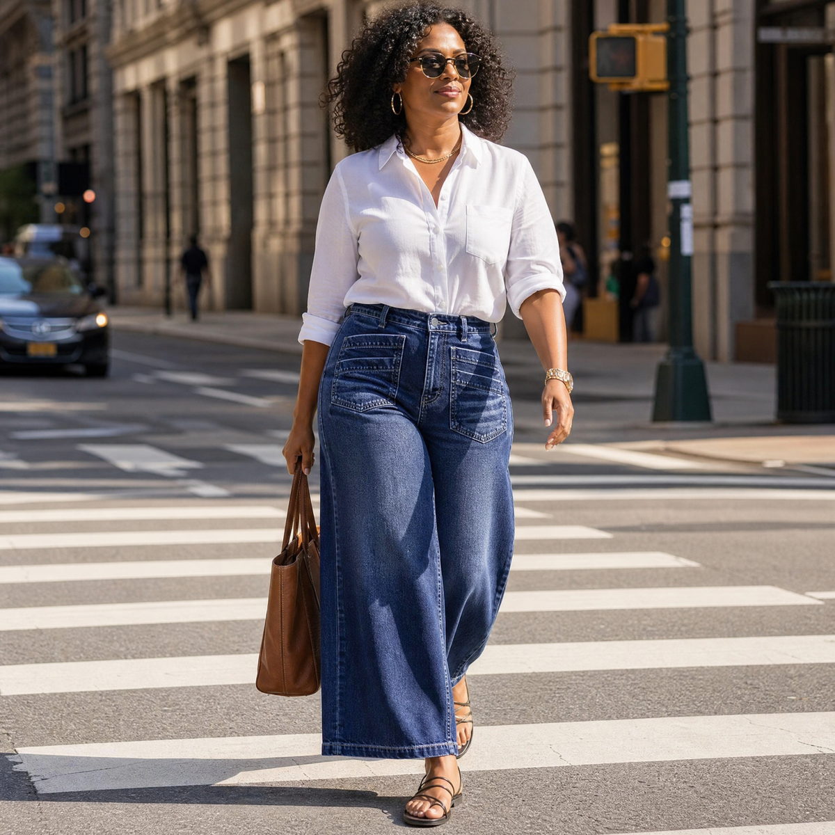 Vellora Patch Pocket Jeans - Women's Wide Leg Jeans