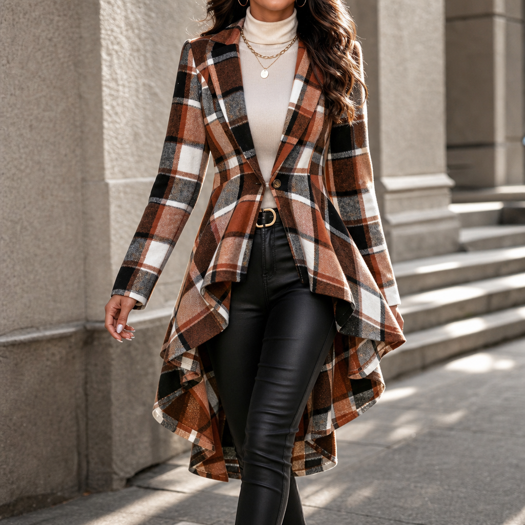 Wearbella Plaid Peplum Coat - Women's High-Low Coat
