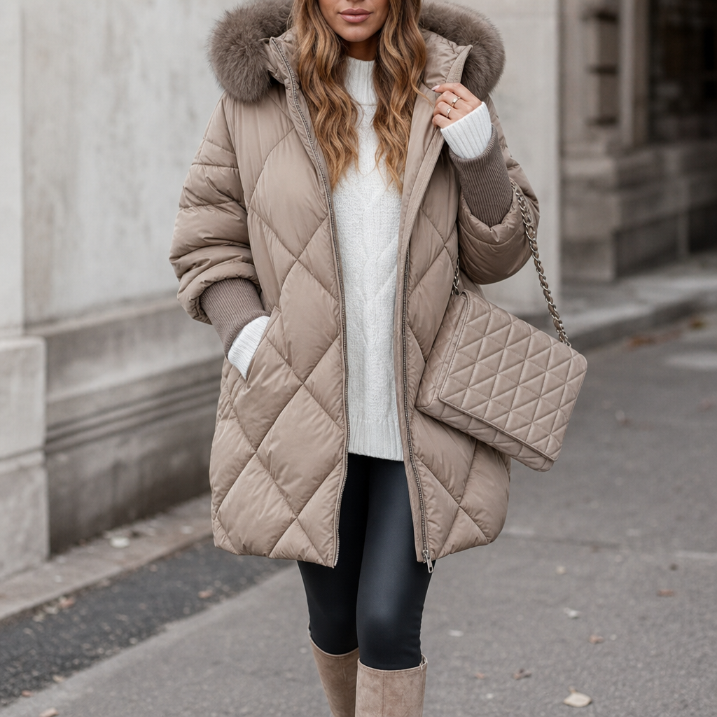 Wovella Faux Fur Hood Quilted Parka - Women's Knit Sleeve
