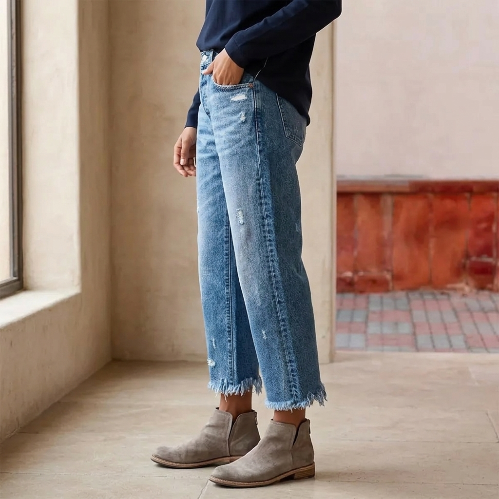 Vivara Fringed Cropped Jeans - Women's Straight Leg Jeans