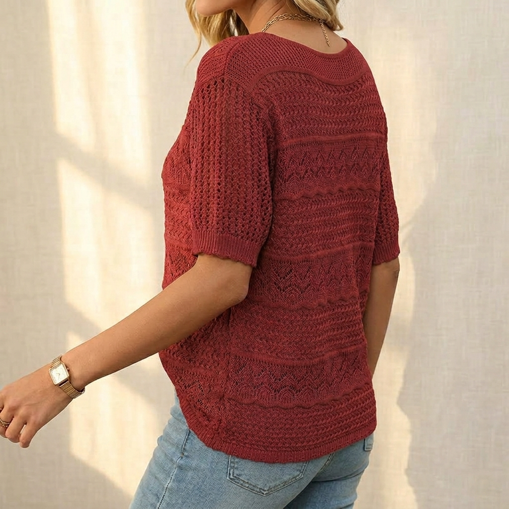 Wovelle - Women's Openwork Textured Knit Top